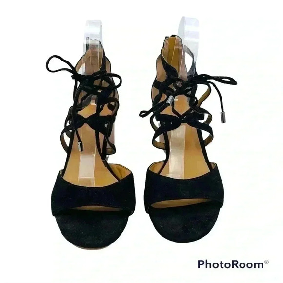 Franco Sarto Mollie Black Suede Lace Up Wedges - Picture 2 of 7